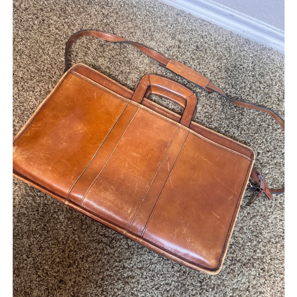Ashton & Hayes Vintage 90s Leather Briefcase Tan Messenger Bag Made in Korea